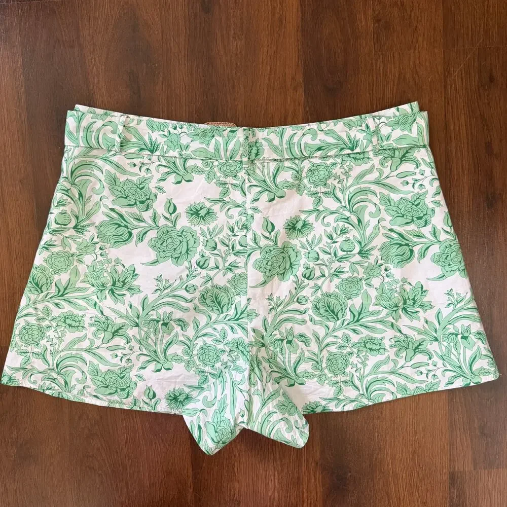 Hyacinth House Tuckernuck Mint Green Vine Floral Carolina Shorts XXL Boho Resort